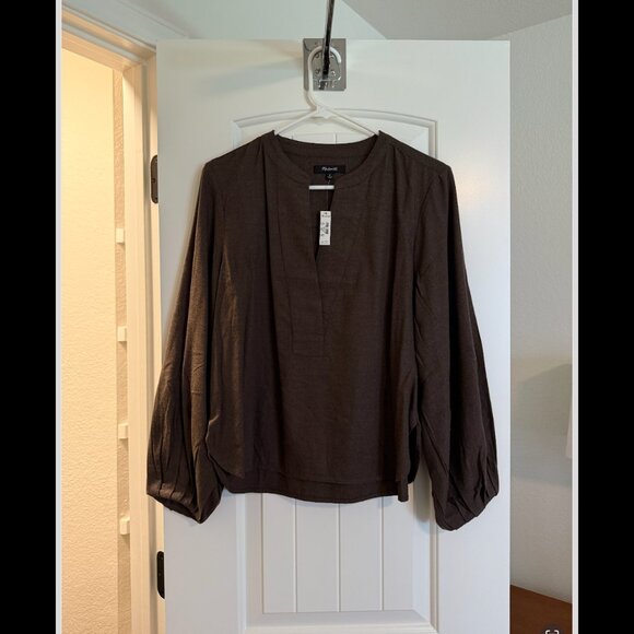 NWT Madewell Top in Pinstripe Flannel in Bitter Chocolate Melange | Size M - Picture 4 of 6
